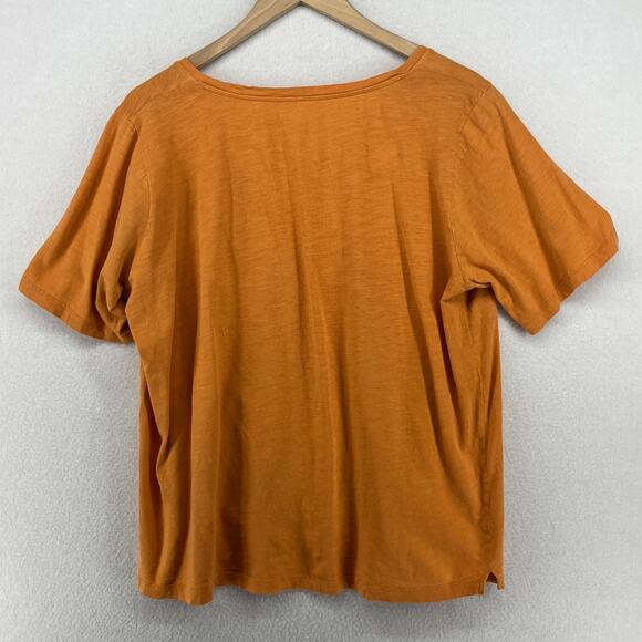 EILEEN FISHER Top M Slub Organic Cotton Jersey V-Neck Short Sleeve Orange - Picture 3 of 13